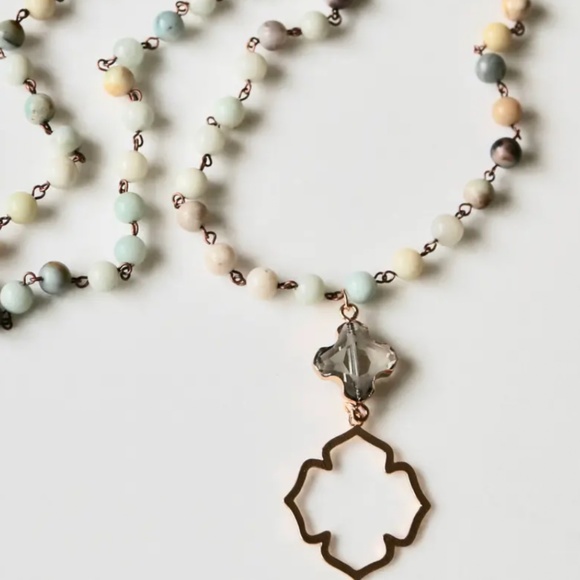 NEW Frosted Amazonite Beaded Necklace - Boho Rosary Style - Picture 2 of 4